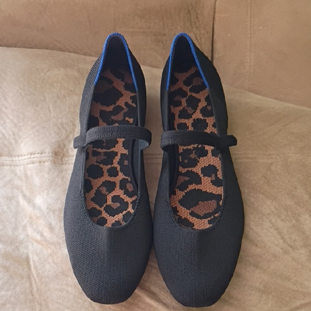 Rothy's Square Black and Blue Mary Jane Flats Women Size 11.5 NWT